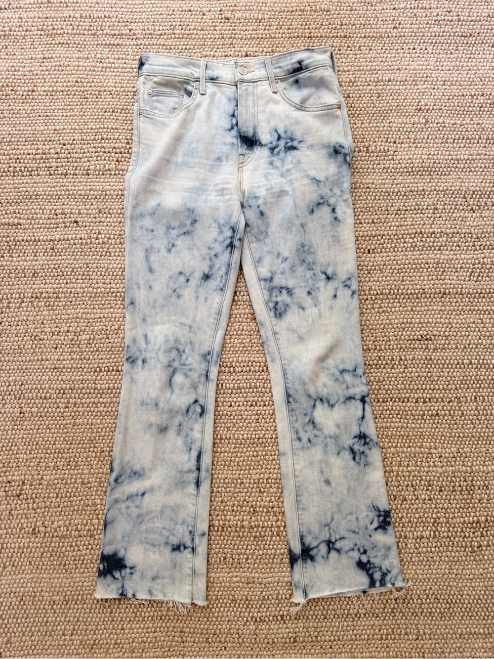 MOTHER The Insider Ankle Fray In A Tizzy Tie Dye Jeans Size 25 Blue White